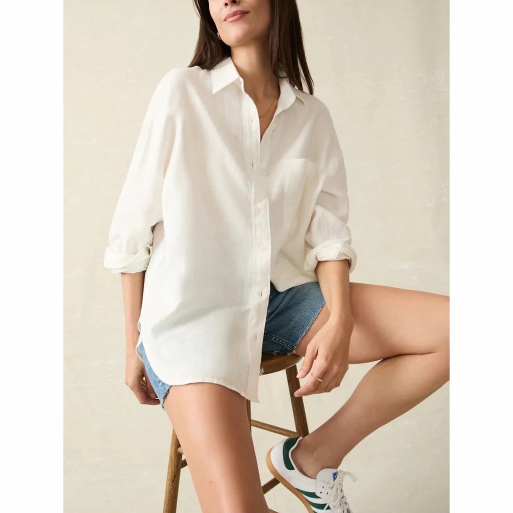 Faherty Women's Cream Button Down Shirt